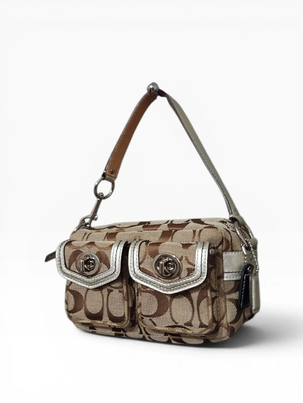 Like New Coach Legacy Signature Mini Double Turnlock Satchel W/ Chrome HW - Picture 2 of 10